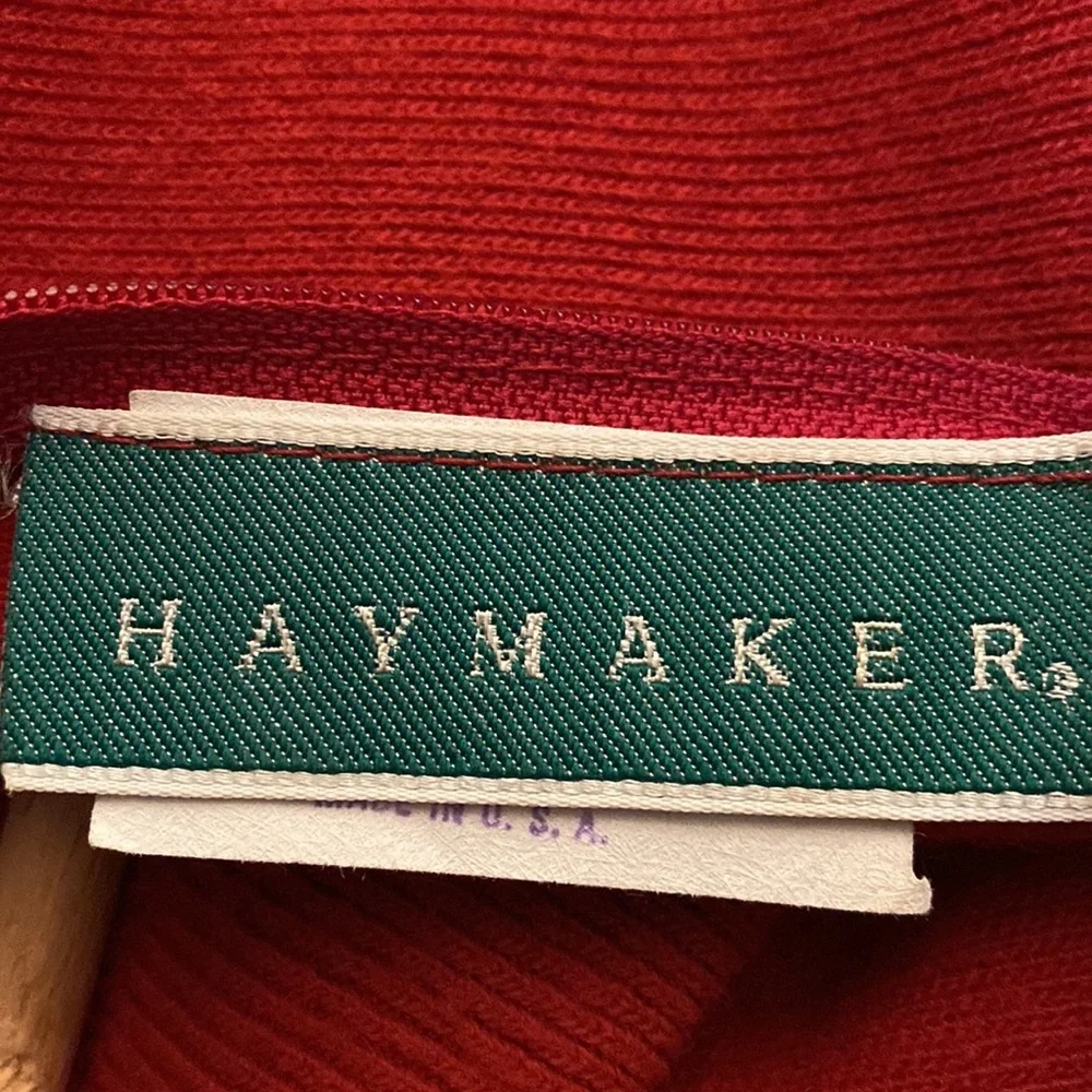 Classic used red sweater by Haymaker with zipper in the back size 42